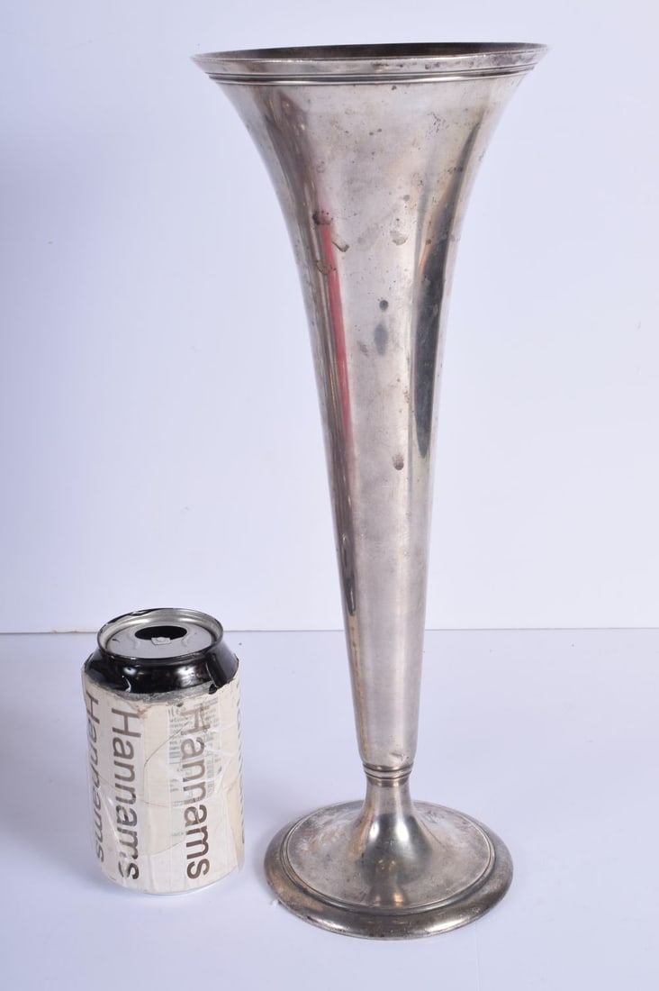 A Large Tiffany Silver Trumpet Vase.  Stamped Tiffany & Co Sterling 925.  35.5cm x 14cm.  weight (1 of 4)