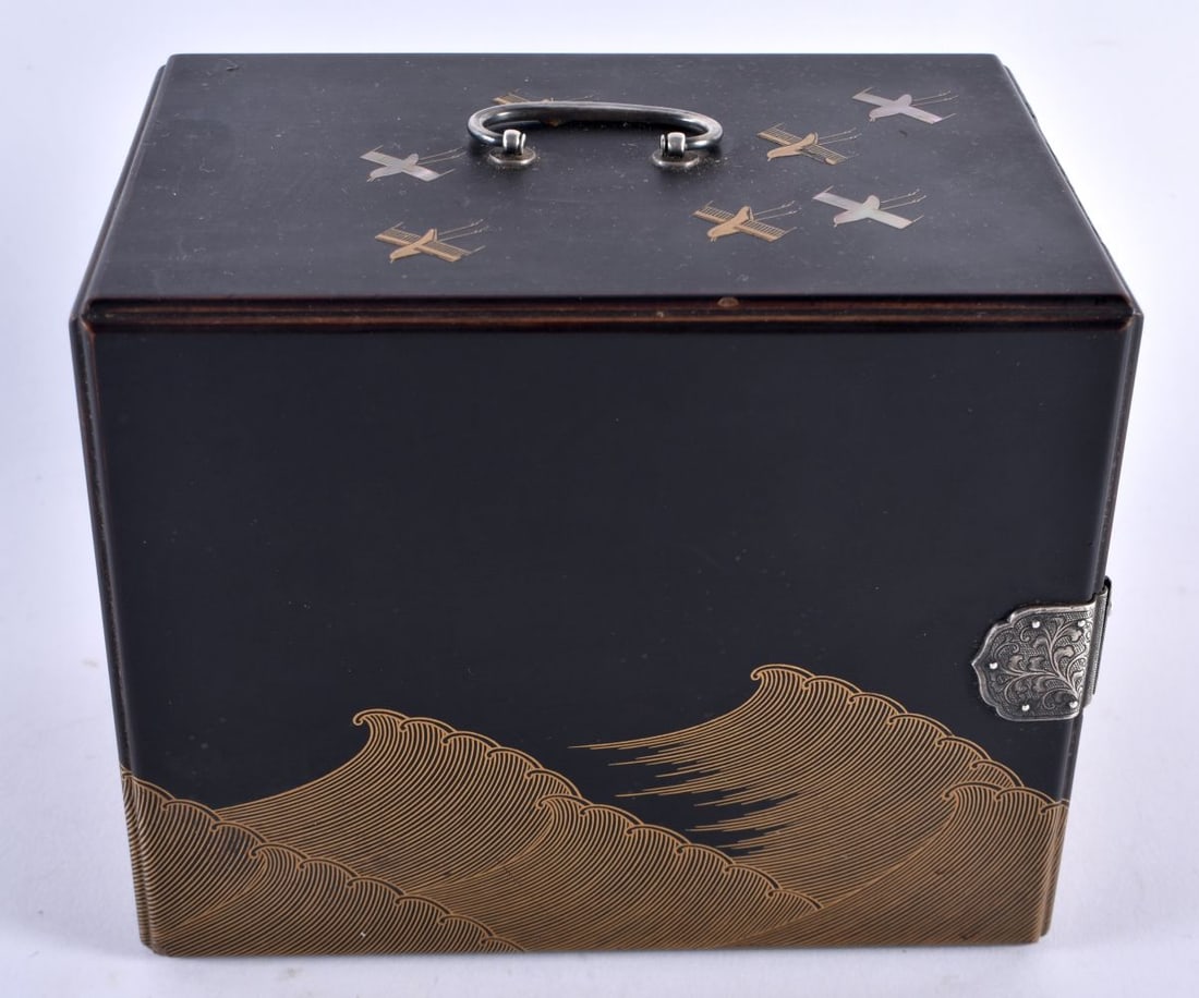 A CHARMING 19TH CENTURY JAPANESE MEIJI PERIOD BLACK AND GOLD LACQUER KODANSU CABINET decorated with (1 of 5)