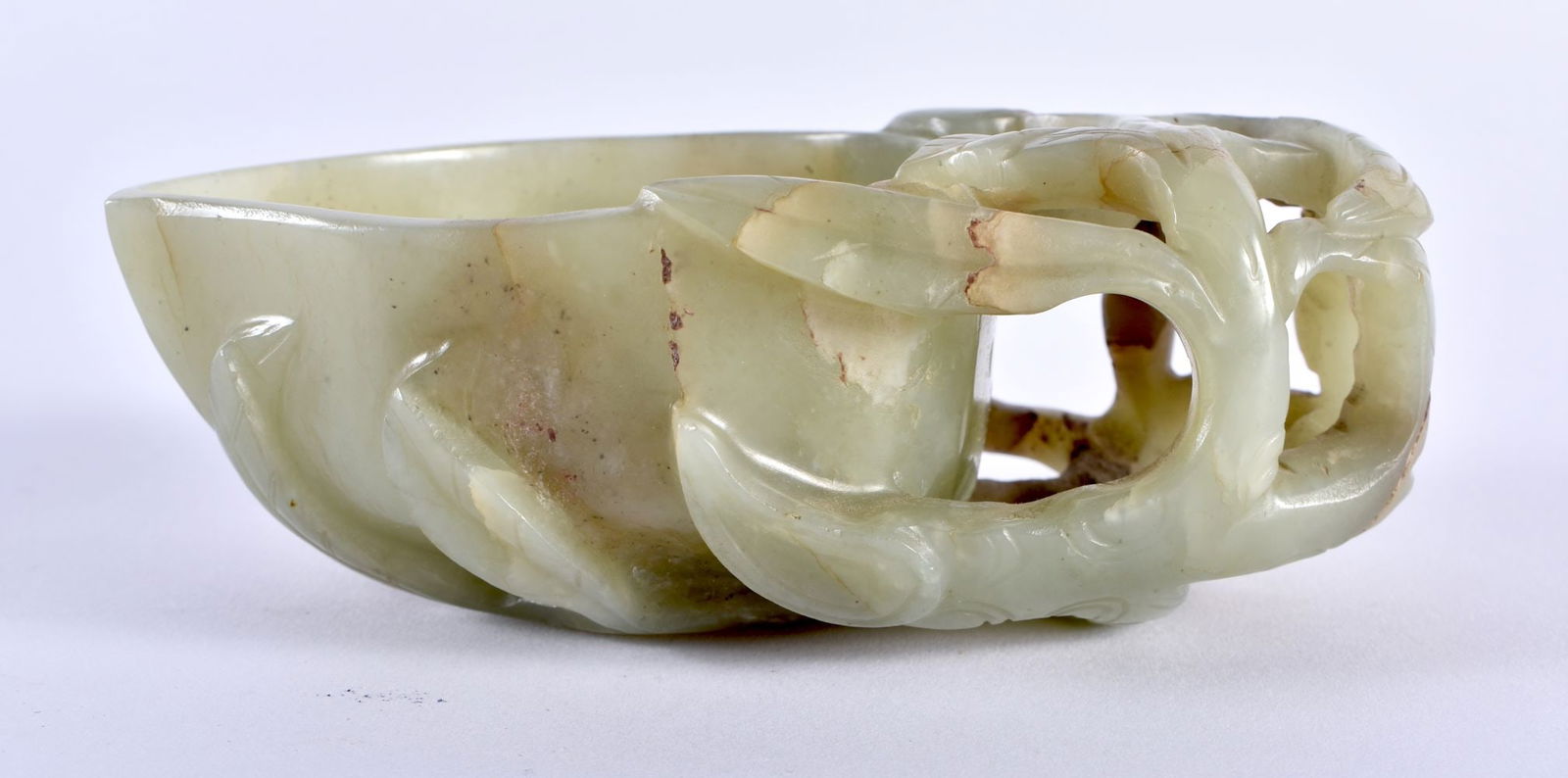 A GOOD LARGE 17TH/18TH CENTURY CHINESE CARVED GREEN JADE BRUSH WASHER Ming/Qing, of naturalistic for (1 of 12)