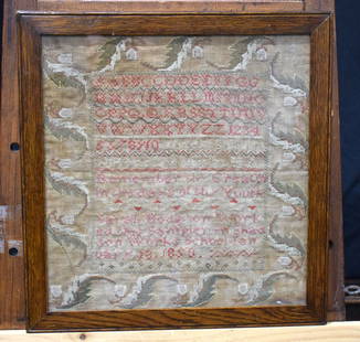 A framed sampler dated 1850 38 x 37 cm: A framed sampler dated 1850 38 x 37 cm