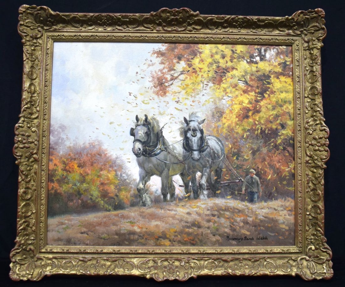 Rosemary Sarah Welch (b. 1946) Plough Horses At Work In The Field signed oil on canvas 49 x 59cm (1 of 5)