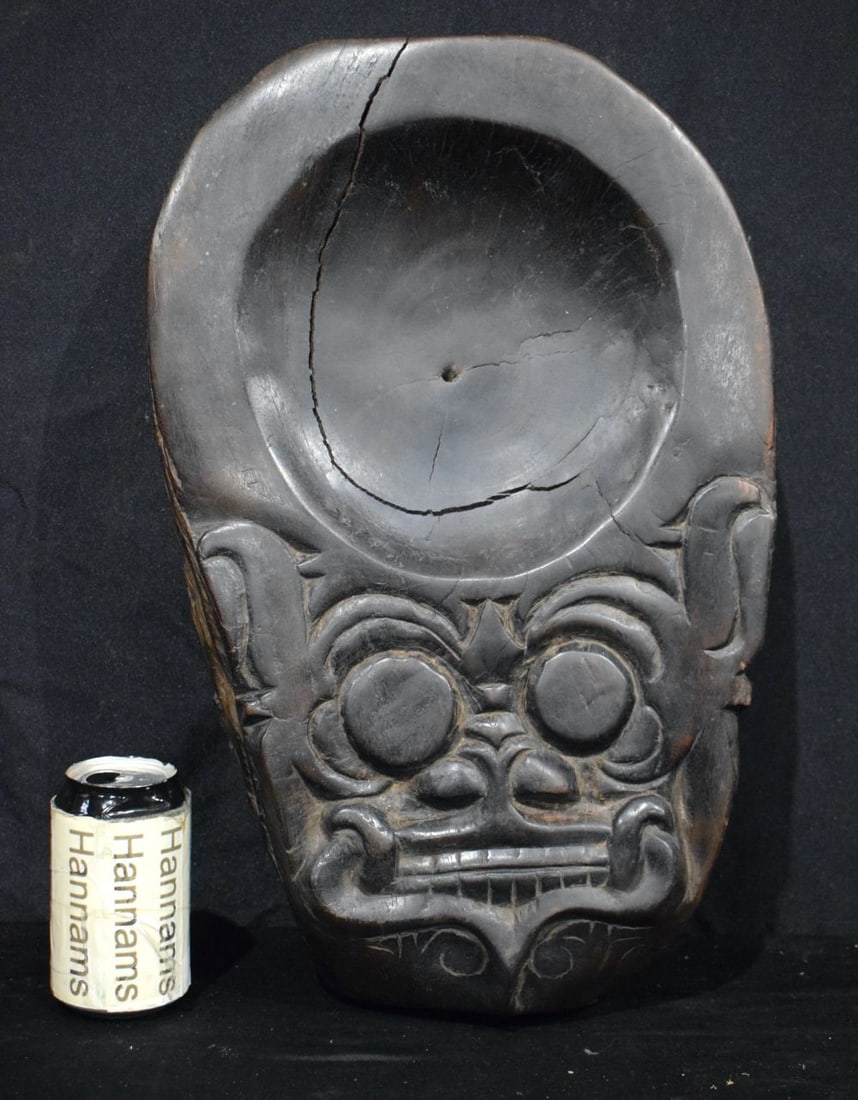 Large Dayak Ancestor Skull Mortar, Borneo - A large and heavy wooden mortar, in the shape of a styli (1 of 4)