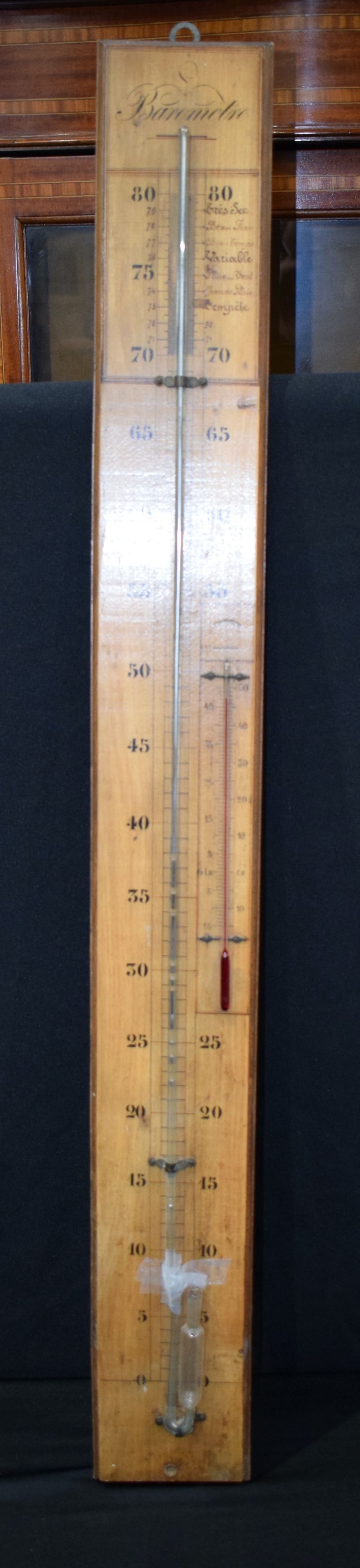 A 19th Century French Barometer with a smaller Thermometer 99 x 11 cm (1 of 5)