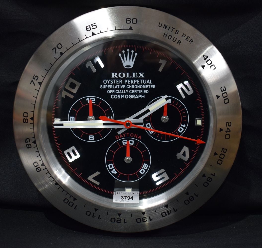 A Contemporary Rolex dealership clock 33 cm.: A Contemporary Rolex dealership clock 33 cm.