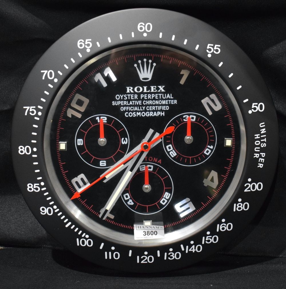 A Contemporary Rolex dealership clock 33 cm.: A Contemporary Rolex dealership clock 33 cm.