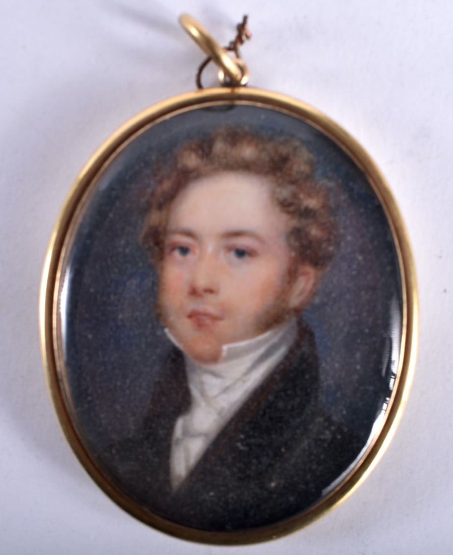 Manner of John Smart (1741-1811) Portrait Miniature, Handsome male wearing a dark brown coat, gilt m (1 of 4)