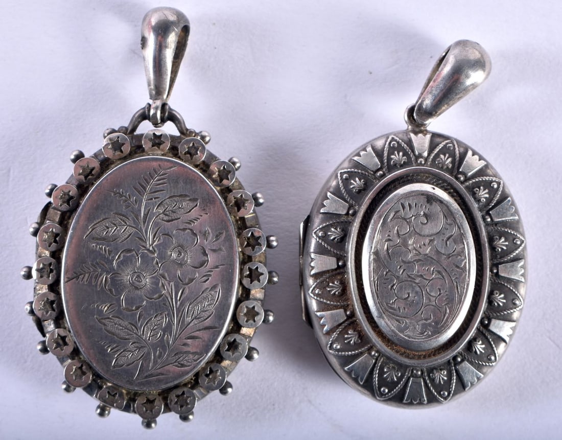 Two Victorian silver decorative lockets.  Birmingham Hallmarks (18g) (1 of 4)