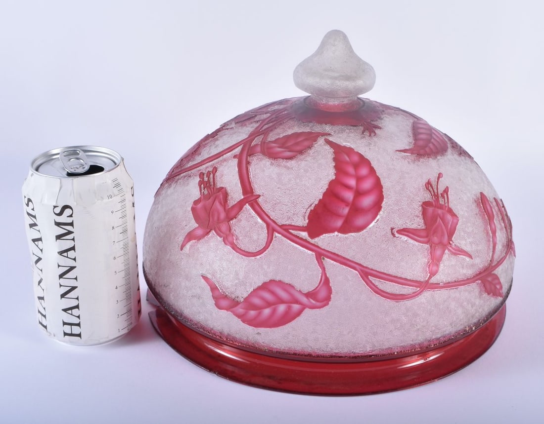 A LATE VICTORIAN/EDWARDIAN CAMEO RUBY GLASS LAMP SHADE decorated in the manner of Thomas Webb, with (1 of 4)