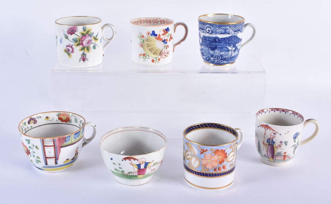Seven New Hall or New Hall style cups or can. largest 7cm (7): Seven New Hall or New Hall style cups or can. largest 7cm (7)