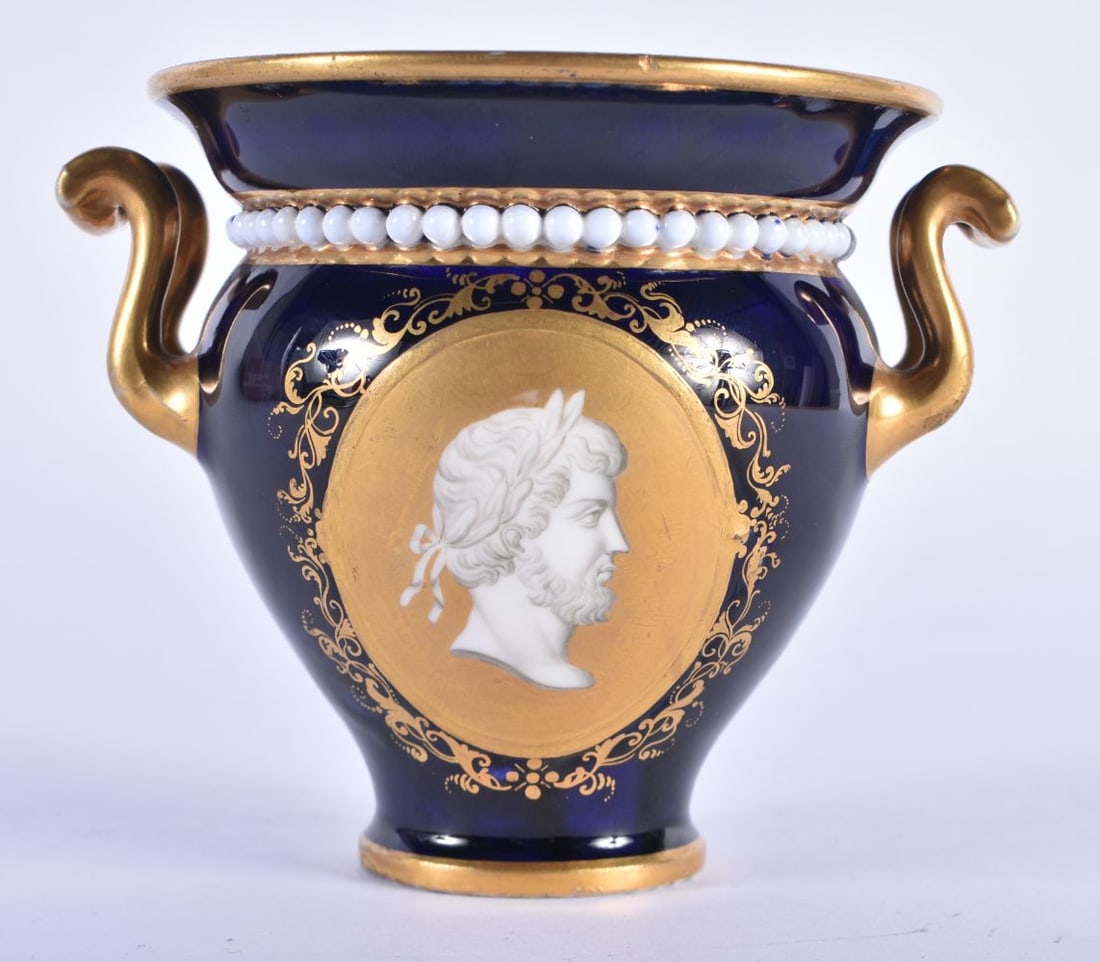 Royal Worcester Kerr and Binns period two handled vase decorated with a Roman bust on a gilt backgro (1 of 3)