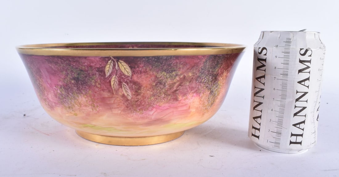 A VERY LARGE ROYAL WORCESTER ARTIST LEIGHTON MAYBURY FRUIT PAINTED BOWL painted with large apples an (1 of 6)