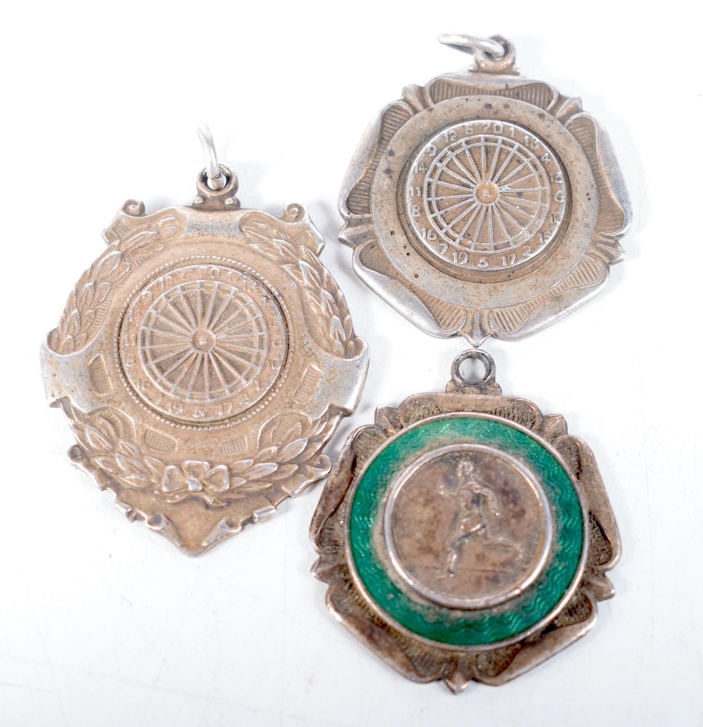 Three Sporting Medallions (Darts and Running). Largest 4.2 cm x 3.4cm (3): Three Sporting Medallions (Darts and Running). Largest 4.2 cm x 3.4cm (3)