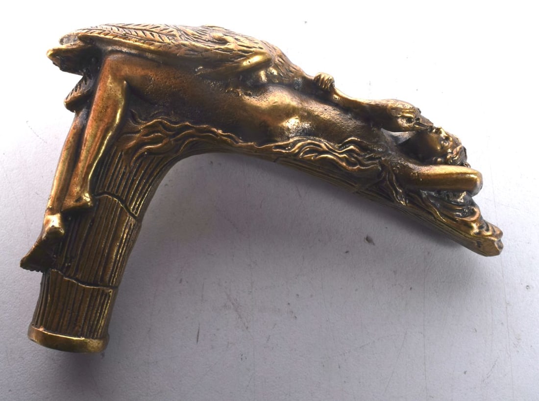 A Bronze Cane Handle in the form of Leda and the Swan.  10cm x 7cm x 2.5 cm (1 of 5)