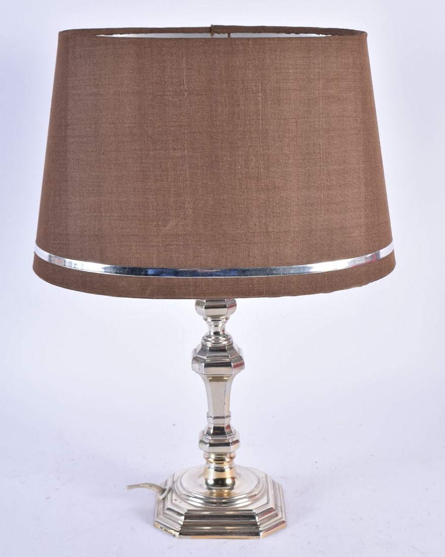 A Spanish Silver Table Lamp.  Stamped 925 Sterling Plata Del Lay.  35cm high incl shade. (1 of 3)