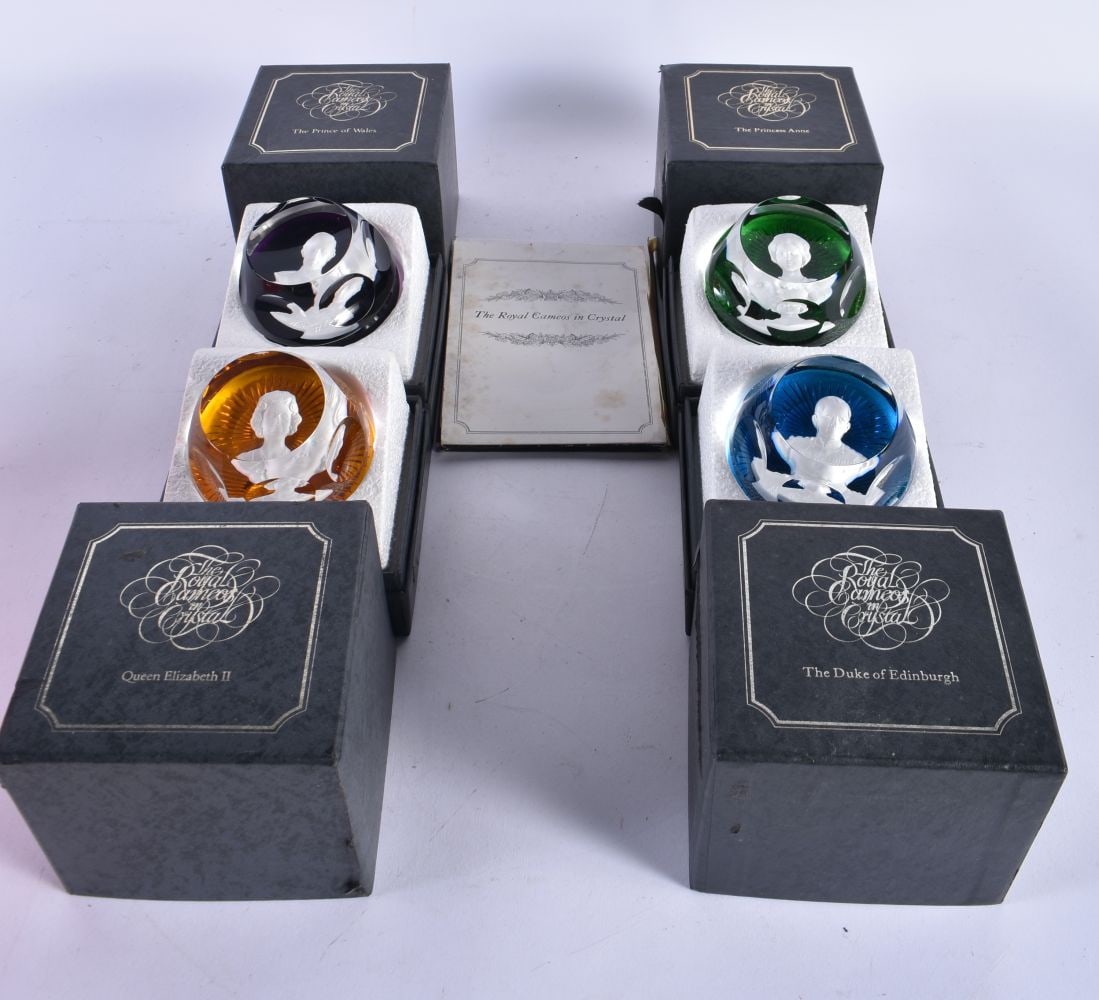Four Boxed Baccarat Royal Cameos in Crystal Collection made for John Pinches 1976 signed to the base (1 of 3)