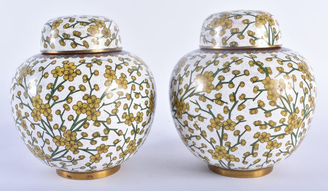 A PAIR OF EARLY 20TH CENTURY CHINESE CLOISONNE ENAMEL GINGER JARS AND COVERS Late Qing/Republic. 13 (1 of 4)