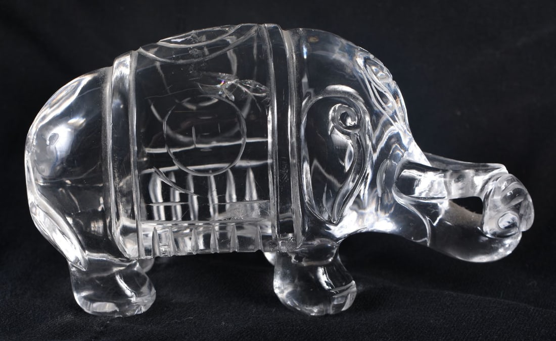 A LATE 19TH CENTURY CHINESE CARVED ROCK CRYSTAL FIGURE OF AN ELEPHANT Late Qing. 10 cm x 8 cm. (1 of 5)