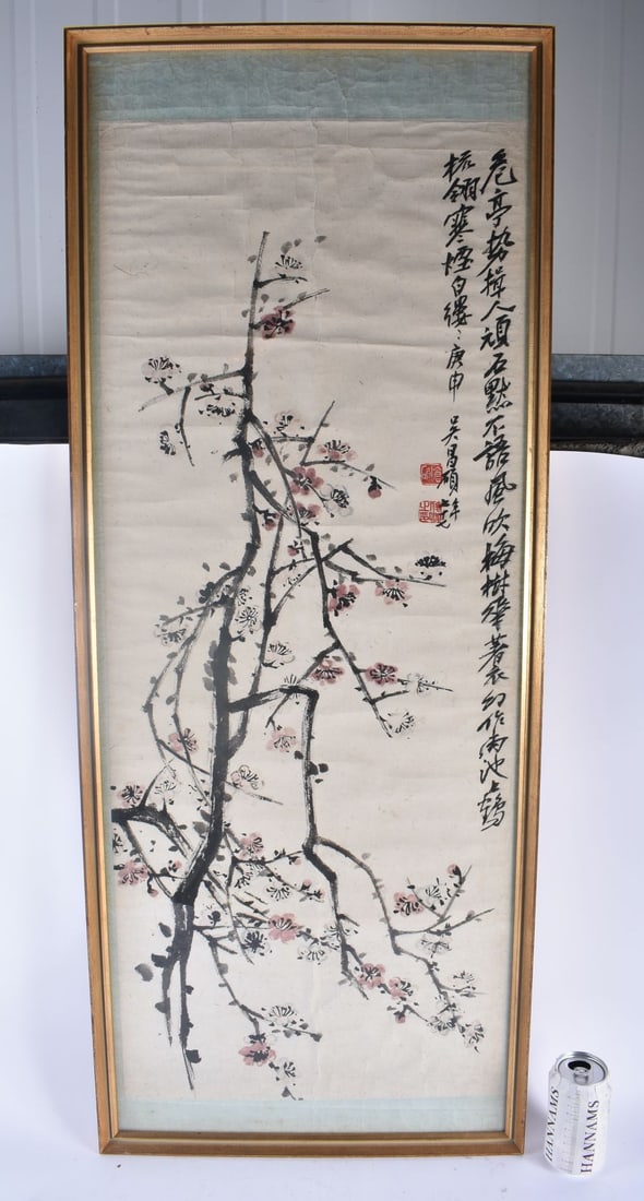 Attributed to Wu Chang Shuo (1844-1927) Watercolour, Flowering branches. 114 cm x 44 cm. (1 of 6)