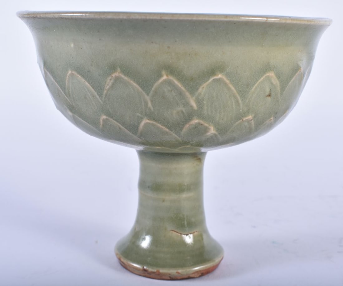 A CHINESE QING DYNASTY CELADON STEM CUP. 11cm x 13 cm. (1 of 4)