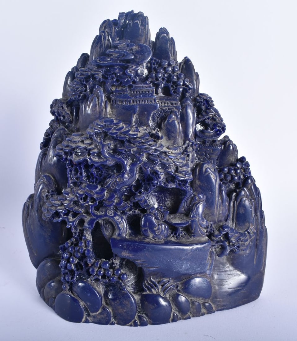 A CHINESE CARVED LAPIS LAZULI TYPE MOUNTAIN BOULDER GROUP 20th Century. 18cm x 12 cm. (1 of 6)