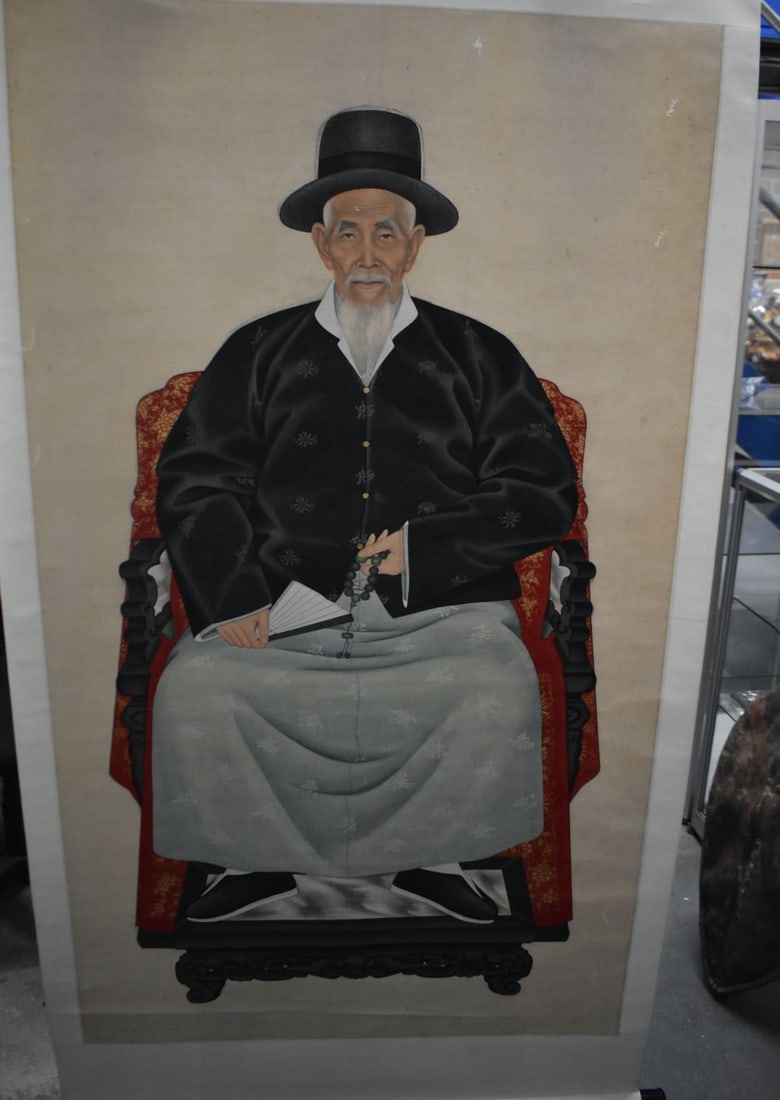 Chinese School (19th Century) Watercolour, Ancestral scroll. 185 cm x 95 cm. (1 of 5)