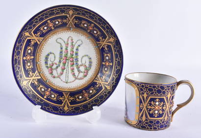 AN EARLY 19TH CENTURY FRENCH SEVRES JEWELLED PORCELAIN CABINET CUP AND SAUCER painted with a portrai (1 of 8)