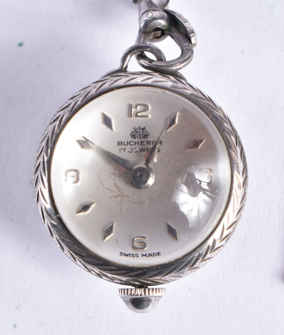 BUCHERER Sterling Silver Ladies Vintage Globe Fob Watch Hand-wind Working. 18 grams. 2.5 cm inc crow (1 of 3)