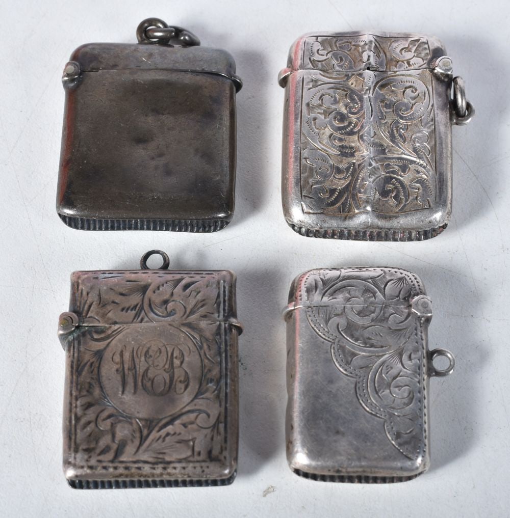 Four Victorian / Edwardian Vesta Cases.  Hallmarks for Chester, London & Birmingham. (1 of 4)