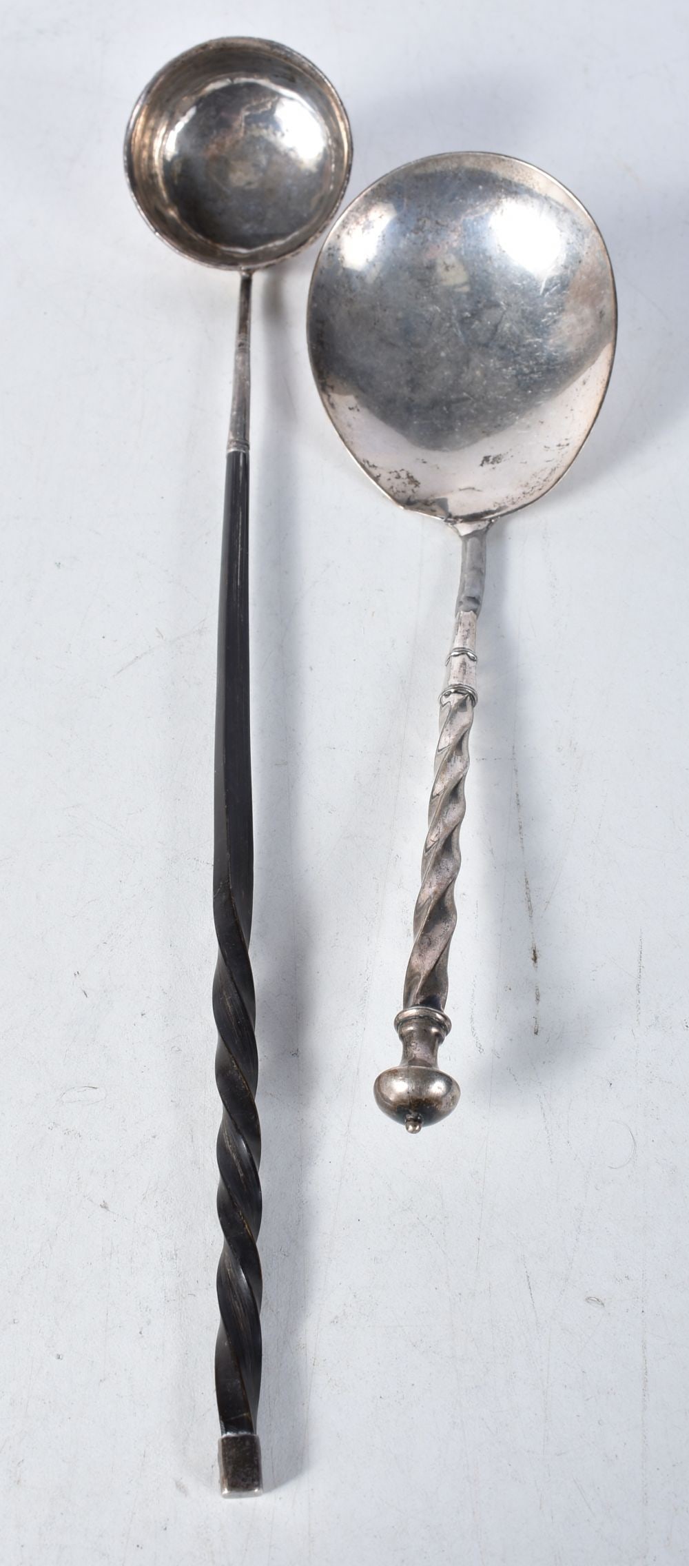 An Antique Silver Spoon stamped Sterling together with a Horn Handled Toddy Ladle.  Spoon 22cm x 7cm (1 of 3)