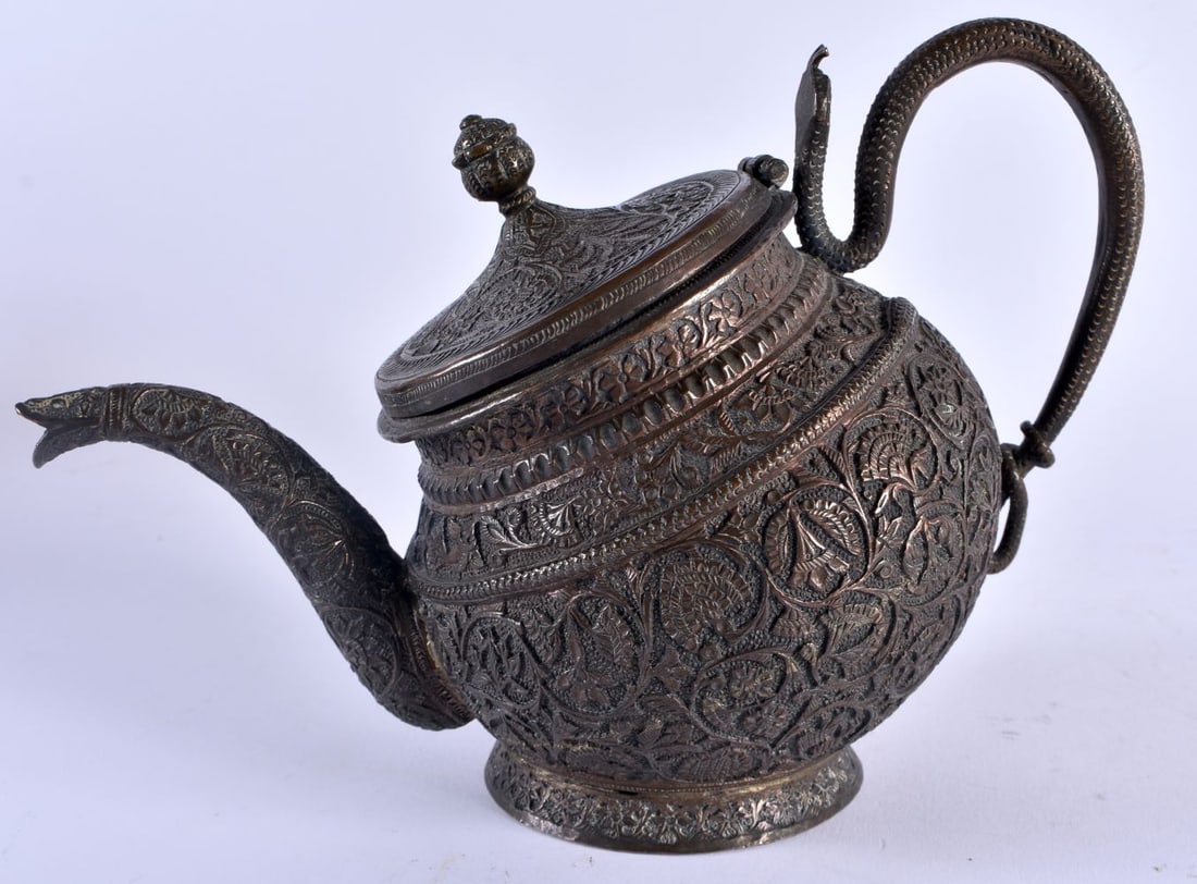 AN UNUSUAL 19TH CENTURY INDIAN KASHMIRI KANG STYLE TEAPOT Srinagar, Kashmir, with rare tilting form (1 of 7)