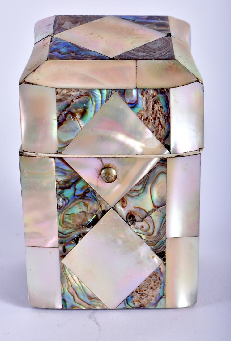 AN EARLY VICTORIAN MOTHER OF PEARL BOX. 10 cm x 6 cm.: AN EARLY VICTORIAN MOTHER OF PEARL BOX. 10 cm x 6 cm.