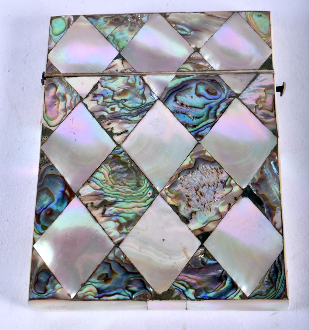 A Card Case with Mother of Pearl and Abalone Shell inlay. 10.5cm x 7.8cm x 1cm, weight 53g (1 of 3)