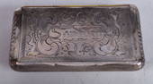 A Continental White Metal Snuff Box. Engraved and Engine Turned Decoration.. 8.8cm x 5cm x 1.5cm