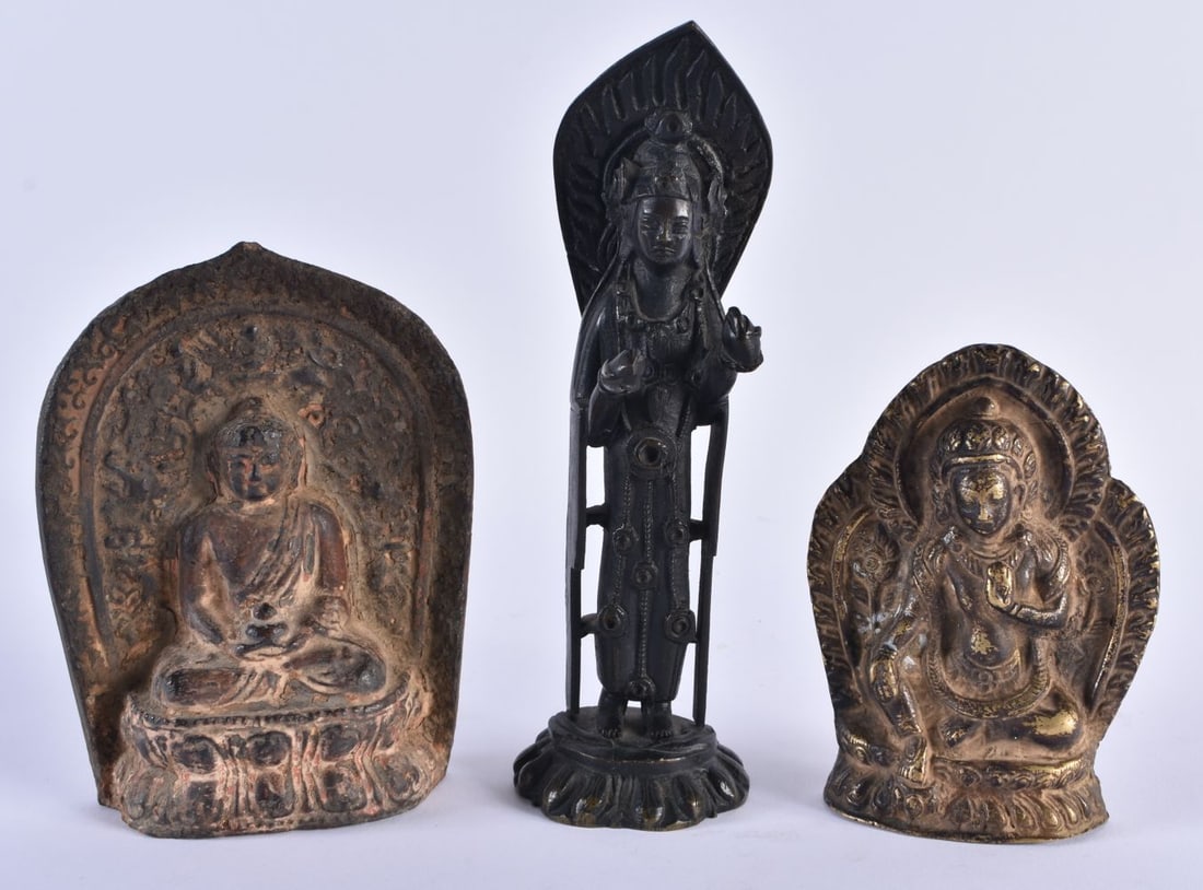 A 17TH/18TH CENTURY CHINESE BRONZE FIGURE OF AN IMMORTAL Ming/Qing, together with an early Tibetan b (1 of 17)