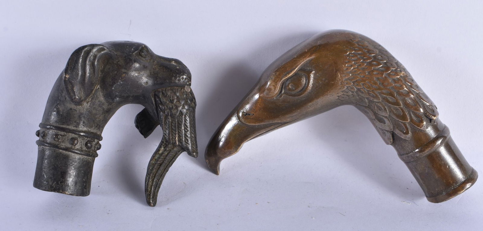 TWO CHINESE BRONZE WALKING CANE HANDLES. 419 grams. 9 cm x 9.5 cm. (2) (1 of 6)