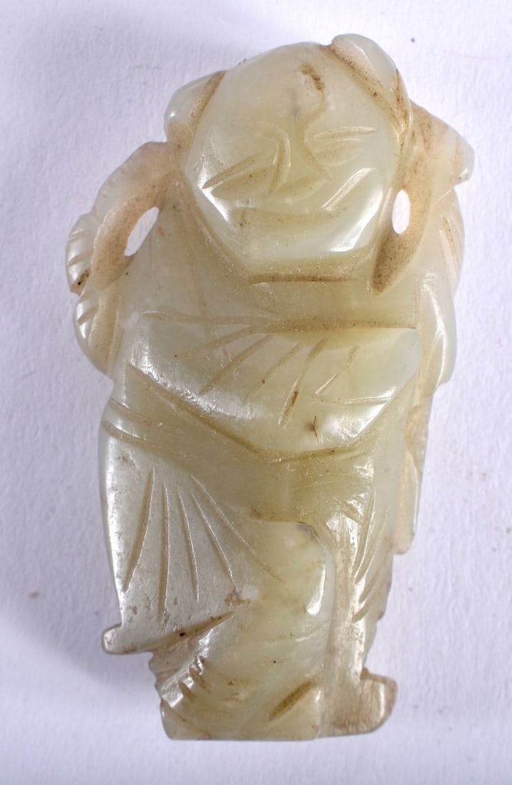 A SMALLER 19TH CENTURY CHINESE CARVED GREEN JADE FIGURE OF A BOY Qing. 4.5 cm x 2 cm. (1 of 5)