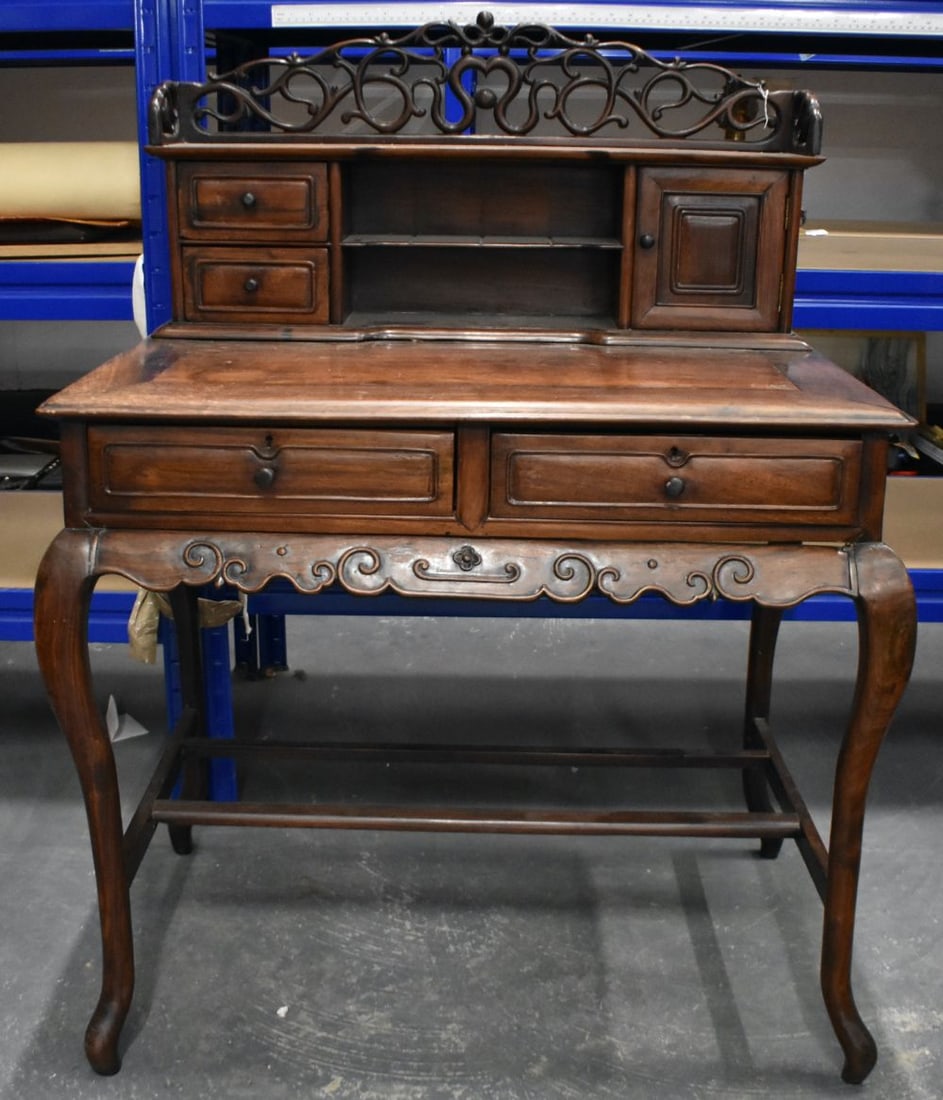A 19TH CENTURY CHINESE CARVED HARDWOOD DESK Qing. 118 x 92 x 55 cm (1 of 5)