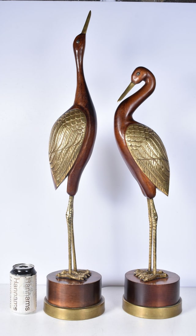 Two large Frederick Cooper carved wood and embossed brass Herons largest 76 cm (2): Two large Frederick Cooper carved wood and embossed brass Herons largest 76 cm (2)