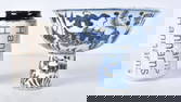 A Chinese Porcelain blue and white petal shaped rimmed Stem cup decorated with Fish 12 x 16cm