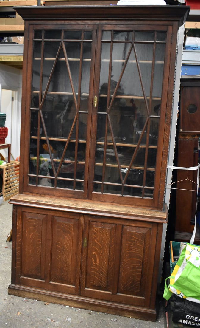 A VERY LARGE LATE VICTORIAN/EDWARDIAN GLAZED KITCHEN CUPBOARD with two panel doors. 235 cm x 124 cm (1 of 5)