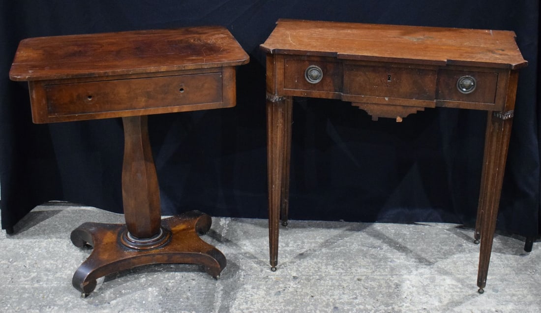 A Victorian one drawer Pedestal table together with an antique one drawer Hall Table 75 x 73 x 36 cm (1 of 7)