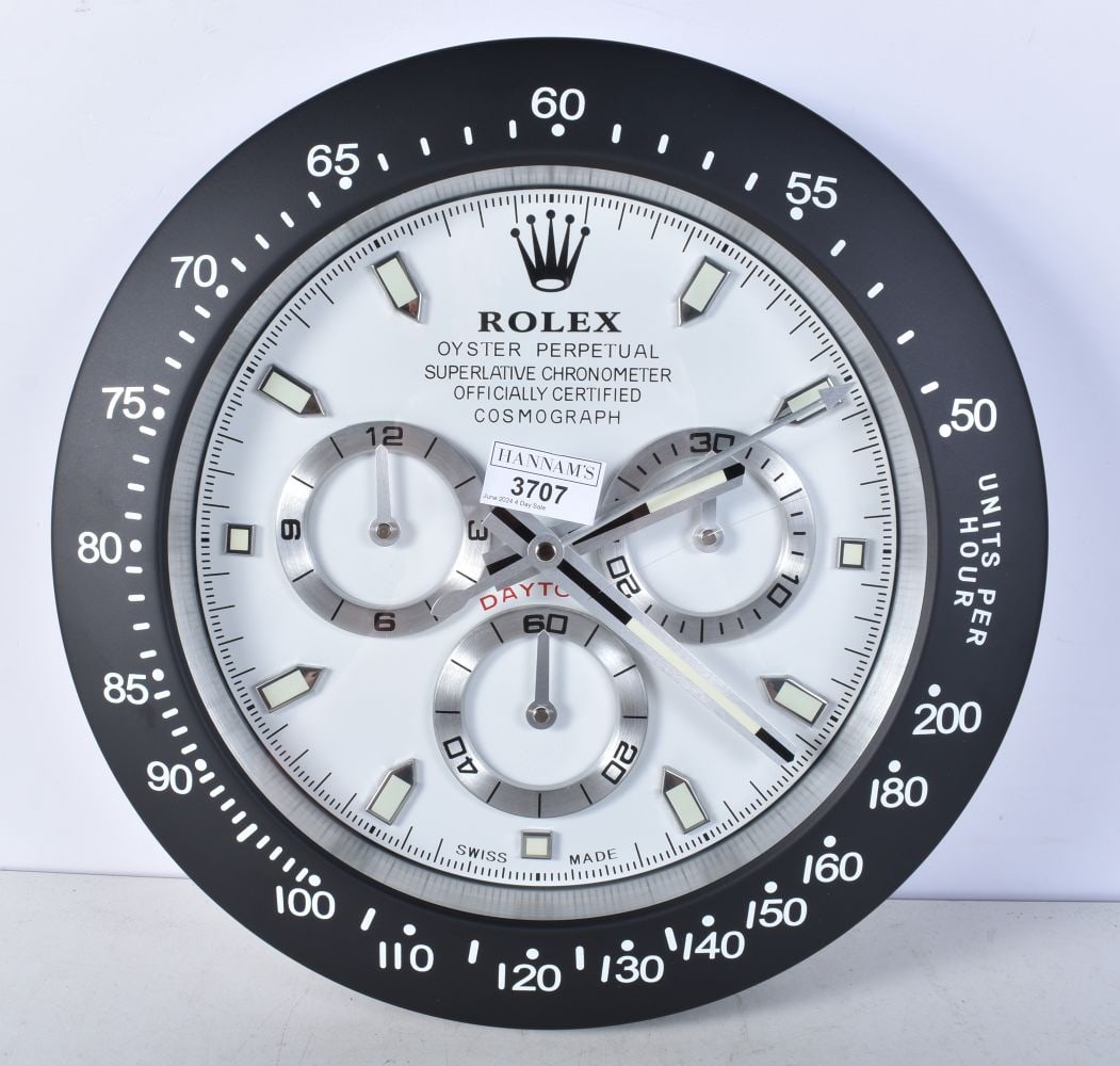 A Contemporary Rolex dealership wall clock 34 cm: A Contemporary Rolex dealership wall clock 34 cm