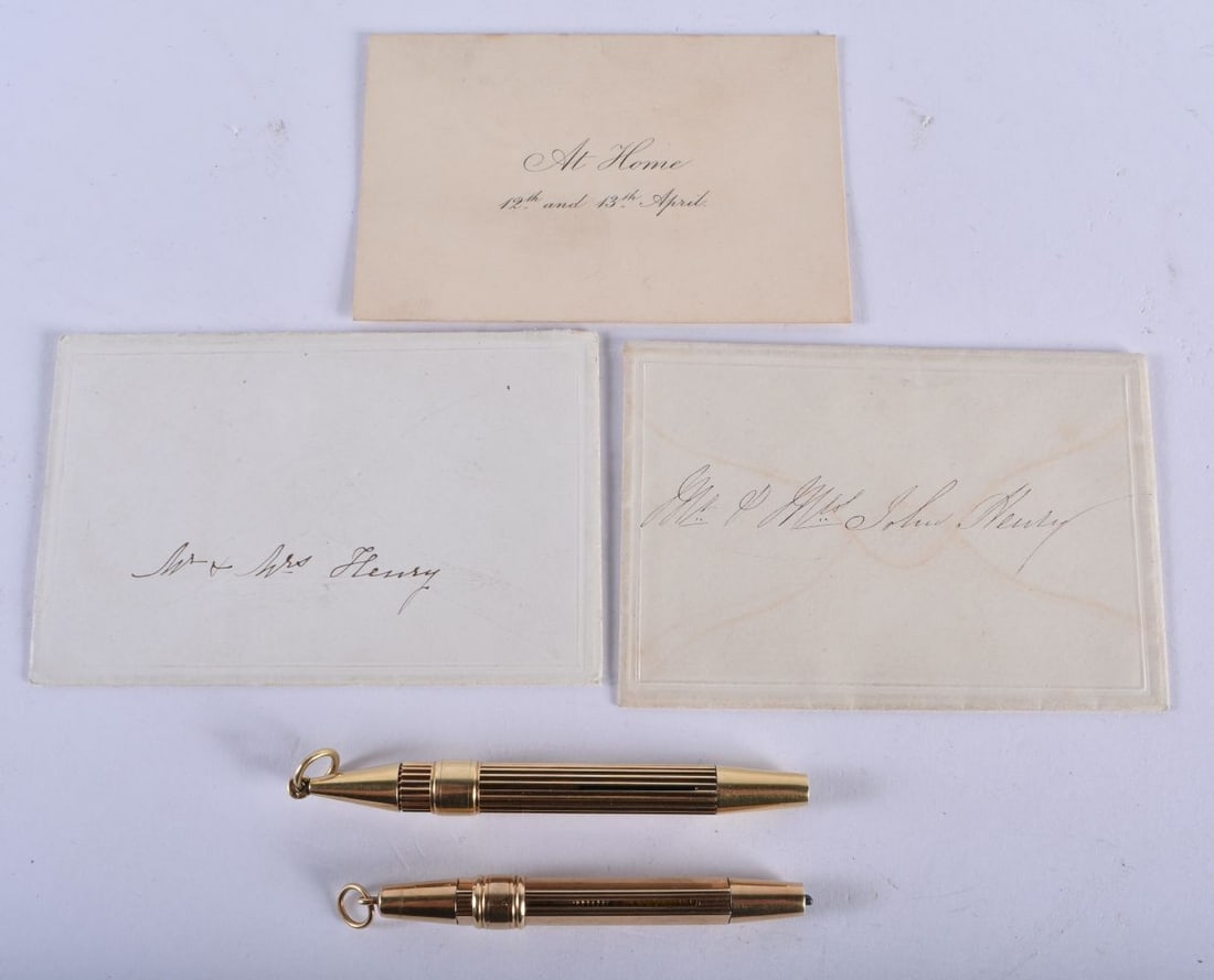 TWO ANTIQUE YELLOW METAL PENCILS etc. Pens 23.8 grams. Largest 12.5 cm long. (qty) (1 of 4)