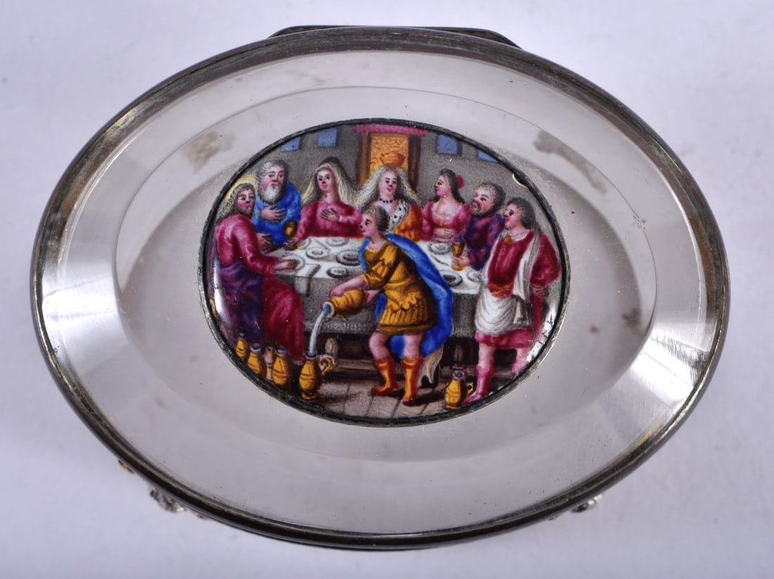 A LOVELY EARLY 19TH CENTURY CONTINENTAL SILVER GILT AND SWISS ENAMEL BOX the top painted with numero (1 of 5)