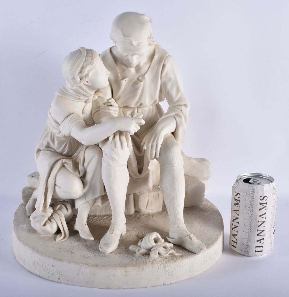 A VERY LARGE 19TH CENTURY LOCKE & CO WORCESTER PARIAN WARE FIGURE modelled as Evangeline & Benedict (1 of 6)