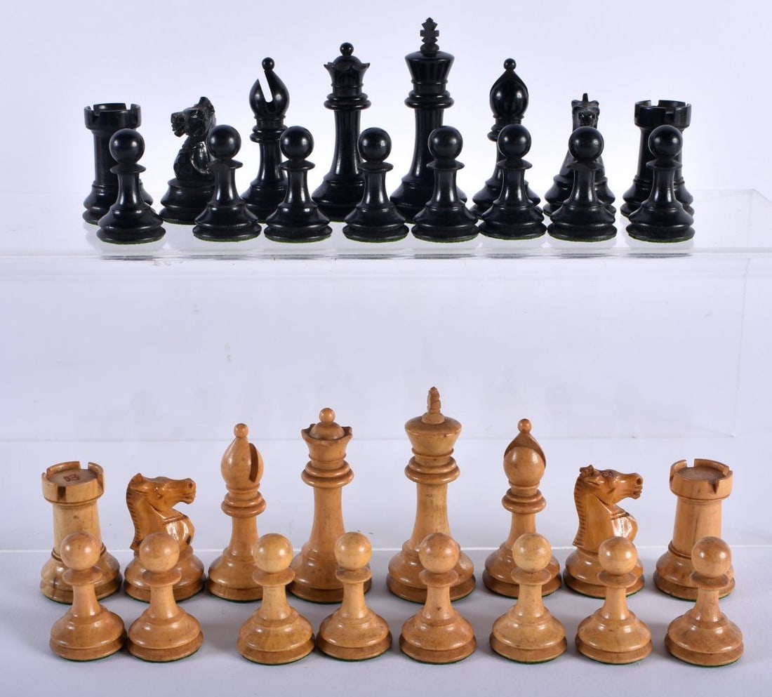 A LOVELY ANTIQUE WEIGHTED ENGLISH CHESS SET Jacques or F H Ayres contained within a mahogany box. La: A LOVELY ANTIQUE WEIGHTED ENGLISH CHESS SET Jacques or F H Ayres contained within a mahogany box. Largest 6.5 cm high. (qty)