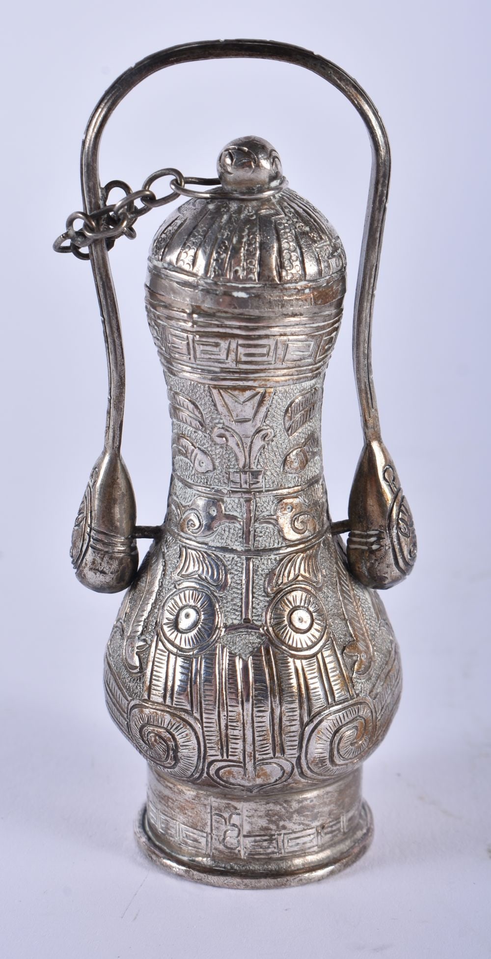 AN UNUSUAL 19TH CENTURY CHINESE SILVER ARCHAIC VASE AND COVER Qing, together with two Chinese white (1 of 13)