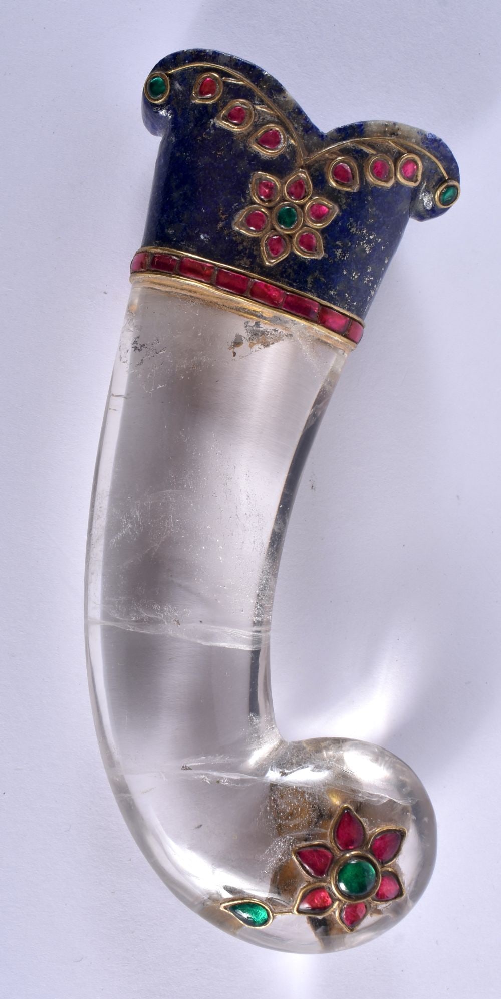 A MUGHAL ROCK CRYSTAL AND LAPIS LAZULI DAGGER HANDLE. 14 cm high. (1 of 5)