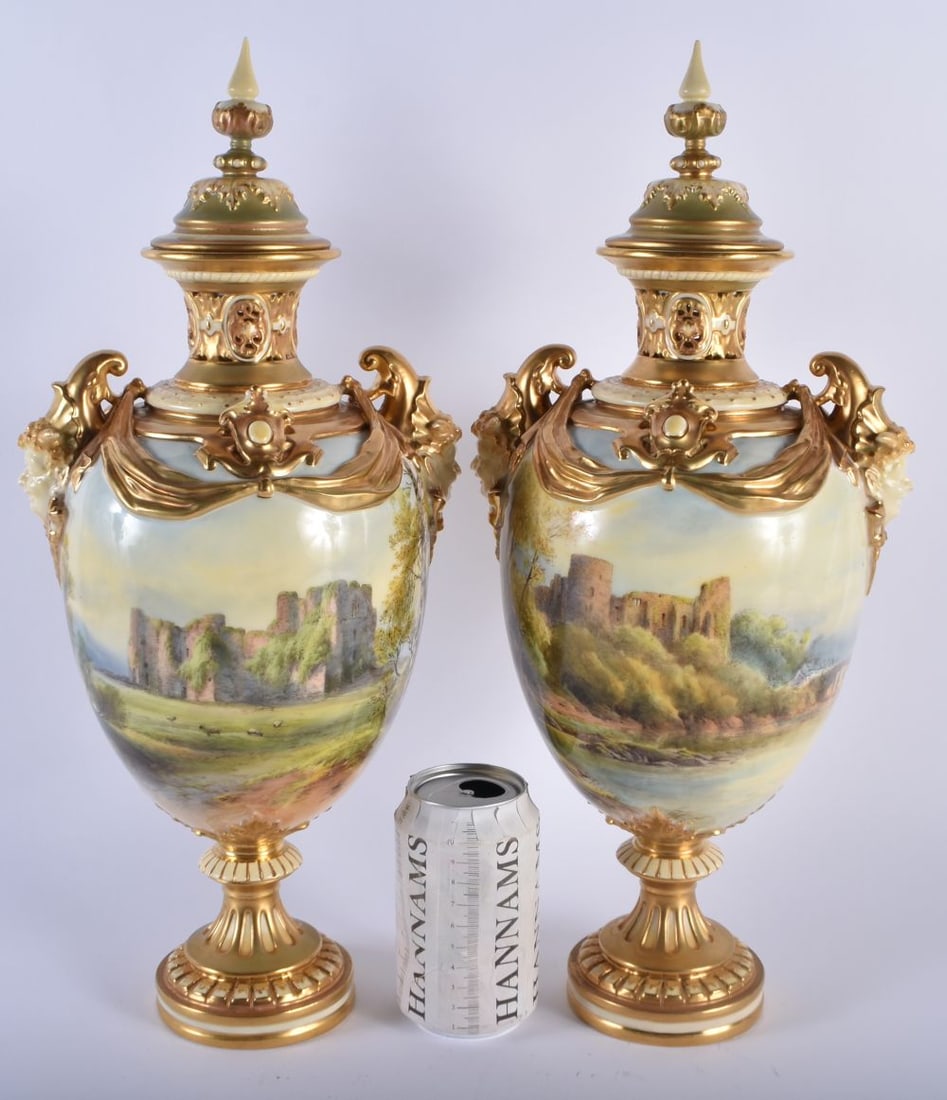 A FINE LARGE PAIR OF ROYAL WORCESTER RETICULATED PORCELAIN VASES AND COVERS by Harry Davis. 44 cm x (1 of 11)