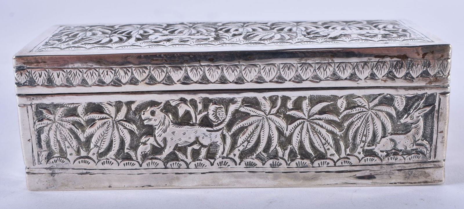 An Indian Silver Box and Cover.  11cm x 4.6cm x 3.7cm, weight 120.3g (1 of 5)
